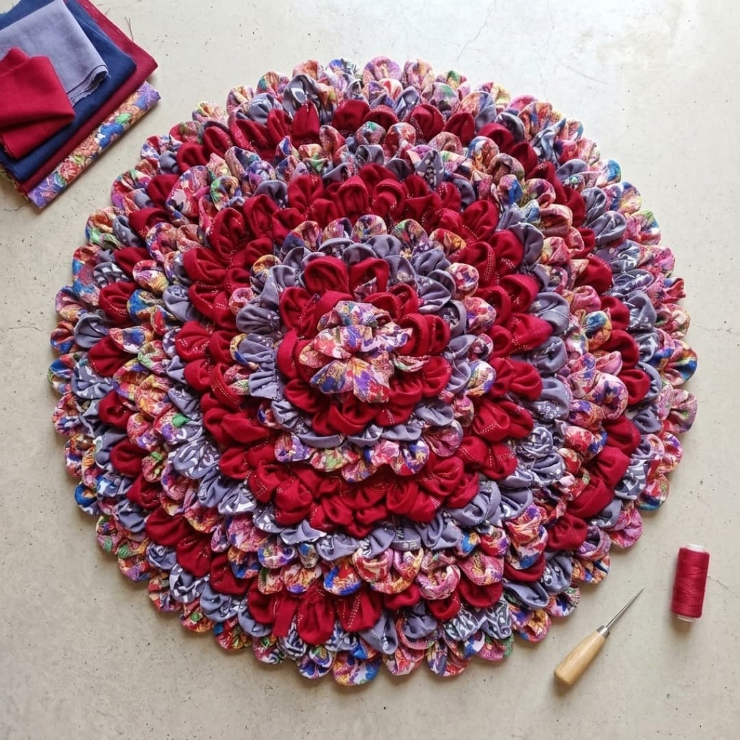 The Srijan Crimson Bloom Patchwork Door Mat