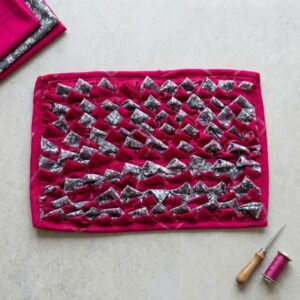 Handcrafted Magenta & Grey Folded-Fabric Accent Mat